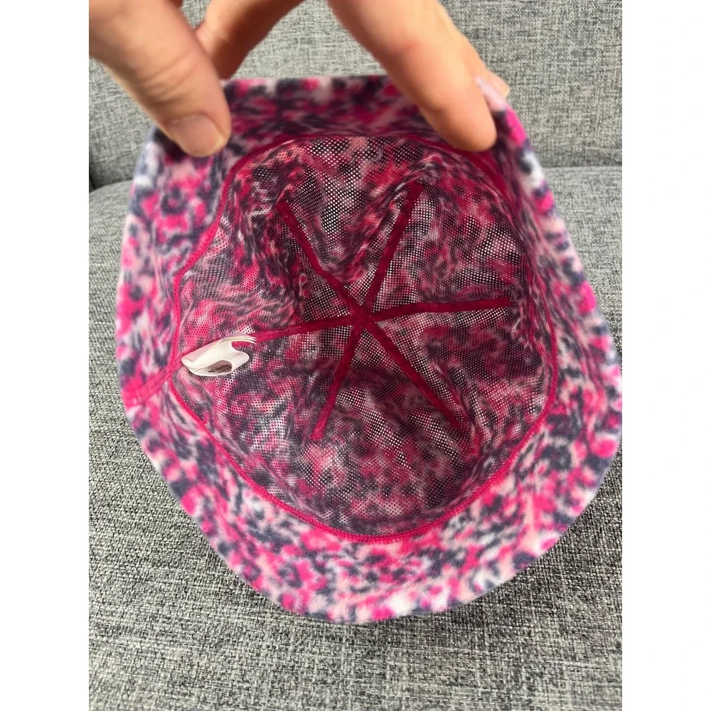 Columbia Youth Medium Fleece Beanie Hat Pink Purple Abstract Print Skullcap